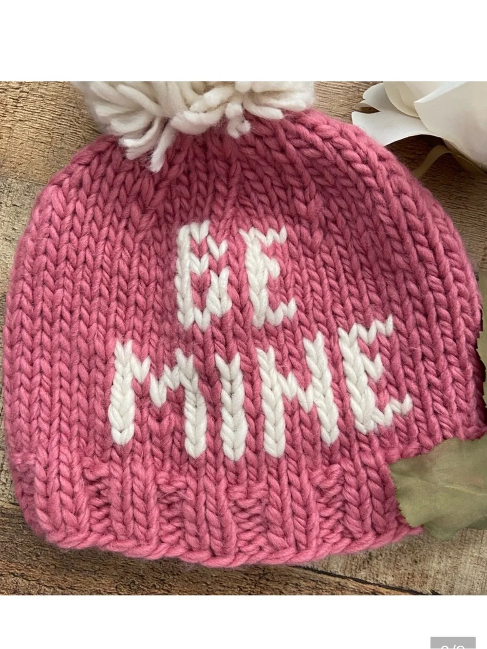 Beanie Hats (2) Hand Knit Cozy 2 HATS INFANT + Toddler Pom Pom Valentines Day
